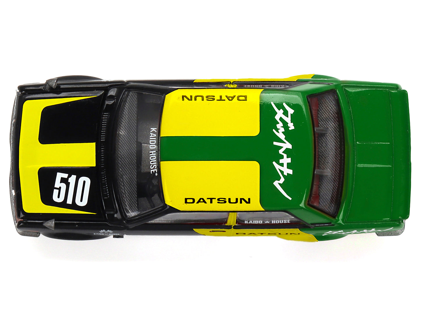 Datsun Street 510 "Racing V2" Black and Green with Yellow Accents (Designed by Jun Imai) "Kaido House" Special 1/64 Diecast Model Car by Mini GT