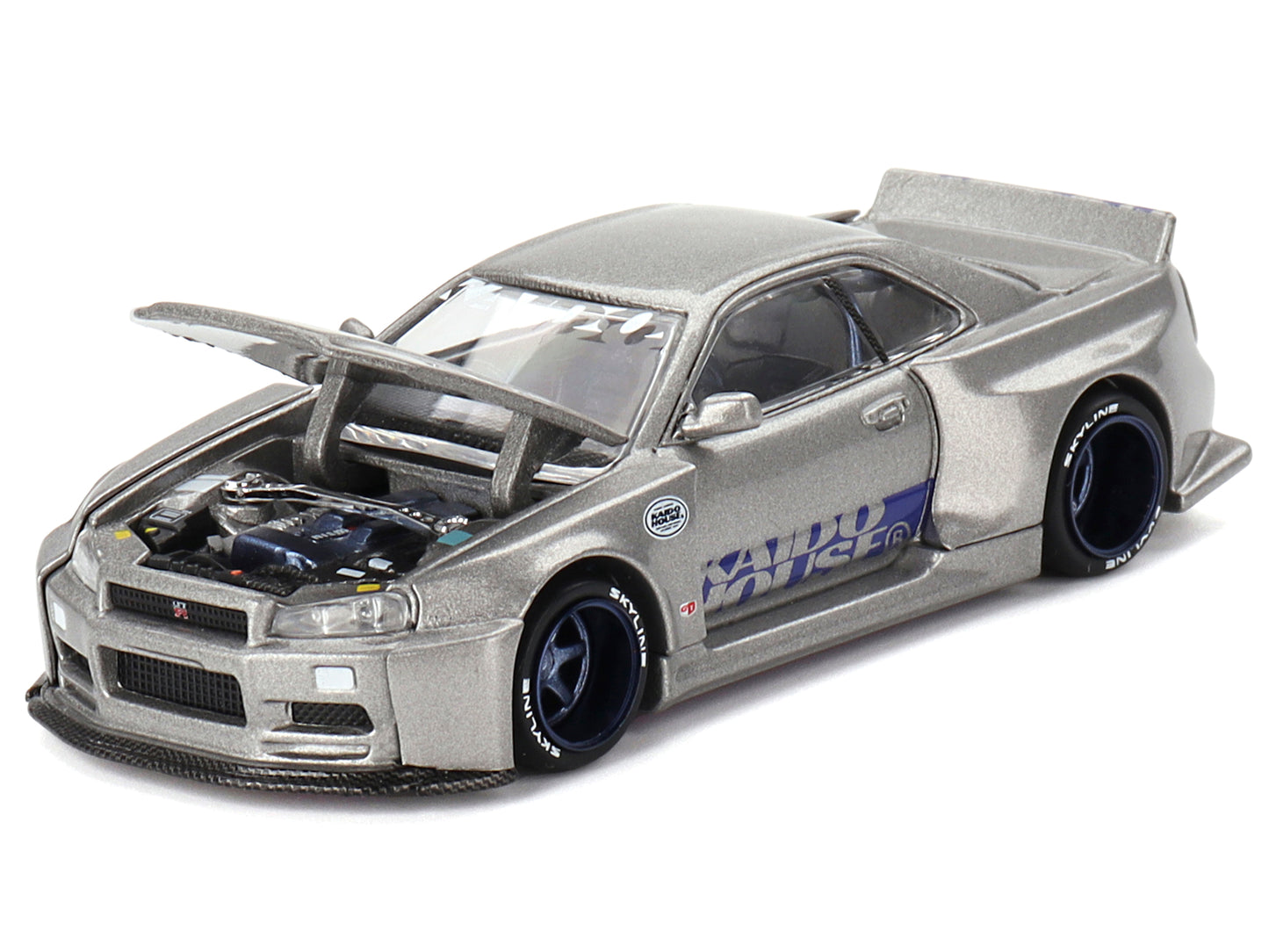 Nissan Skyline GT-R (R34) "Kaido Works Shinjuku V1" RHD (Right Hand Drive) Silver Metallic (Designed by Jun Imai) "Kaido House" Special 1/64 Diecast Model Car by Mini GT
