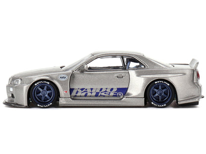Nissan Skyline GT-R (R34) "Kaido Works Shinjuku V1" RHD (Right Hand Drive) Silver Metallic (Designed by Jun Imai) "Kaido House" Special 1/64 Diecast Model Car by Mini GT
