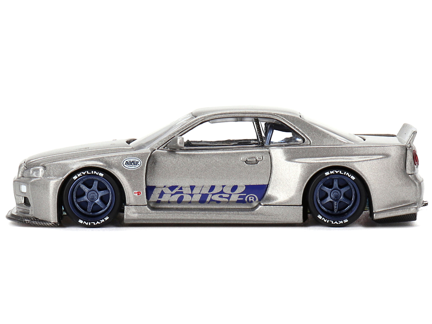 Nissan Skyline GT-R (R34) "Kaido Works Shinjuku V1" RHD (Right Hand Drive) Silver Metallic (Designed by Jun Imai) "Kaido House" Special 1/64 Diecast Model Car by Mini GT-DiecastModeler.com