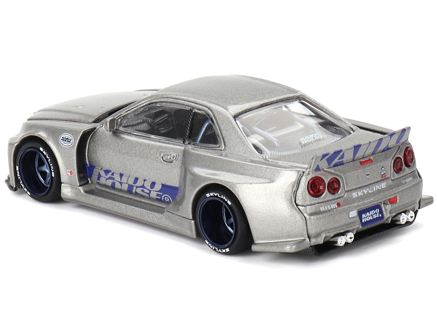 Nissan Skyline GT-R (R34) "Kaido Works Shinjuku V1" RHD (Right Hand Drive) Silver Metallic (Designed by Jun Imai) "Kaido House" Special 1/64 Diecast Model Car by Mini GT-DiecastModeler.com
