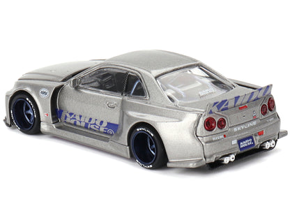 Nissan Skyline GT-R (R34) "Kaido Works Shinjuku V1" RHD (Right Hand Drive) Silver Metallic (Designed by Jun Imai) "Kaido House" Special 1/64 Diecast Model Car by Mini GT-DiecastModeler.com
