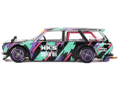 Datsun 510 Wagon RHD (Right Hand Drive) "HKS V1" Black with Graphics (Designed by Jun Imai) "Kaido House" Special 1/64 Diecast Model Car by Mini GT