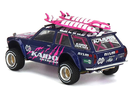 Datsun Kaido 510 Wagon 4x4 RHD (Right Hand Drive) #90 "Kaido Offroad V2" Purple with Pink Graphics and Surfboards on Roof (Designed by Jun Imai) "Kaido House" Special 1/64 Diecast Model Car by Mini GT