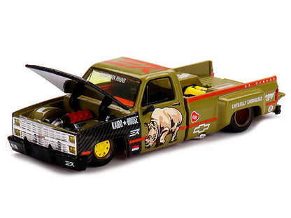 Chevrolet Silverado Dually Pickup Truck "Sumatran Rhino" Tan and Carbon with Graphics (Designed by Jun Imai) "Kaido House" Special 1/64 Diecast Model Car by Mini GT