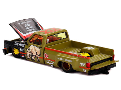 Chevrolet Silverado Dually Pickup Truck "Sumatran Rhino" Tan and Carbon with Graphics (Designed by Jun Imai) "Kaido House" Special 1/64 Diecast Model Car by Mini GT