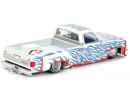 Chevrolet Silverado Dually Pickup Truck "On Fire V2" White Metallic with Blue Flames and Blue Interior (Designed by Jun Imai) "Kaido House" Special 1/64 Diecast Model Car by Mini GT