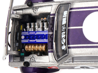 Nissan Skyline 2000GT-R (KPGC10) "Kaido Works V1" RHD (Right Hand Drive) #0 Silver Metallic with Purple Stripes (Designed by Jun Imai) "Kaido House" Special 1/64 Diecast Model Car by Mini GT
