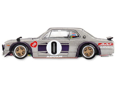 Nissan Skyline 2000GT-R (KPGC10) "Kaido Works V1" RHD (Right Hand Drive) #0 Silver Metallic with Purple Stripes (Designed by Jun Imai) "Kaido House" Special 1/64 Diecast Model Car by Mini GT
