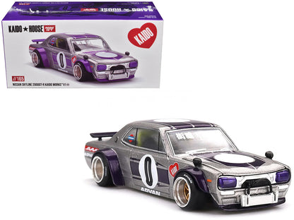 Nissan Skyline 2000GT-R (KPGC10) "Kaido Works V1" RHD (Right Hand Drive) #0 Silver Metallic with Purple Stripes (Designed by Jun Imai) "Kaido House" Special 1/64 Diecast Model Car by Mini GT