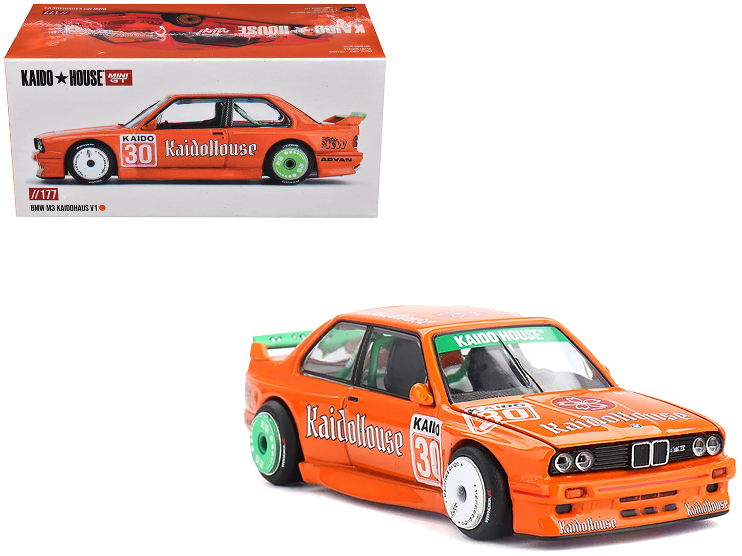 BMW M3 "KaidoHaus V1" #30 Orange (Designed by Jun Imai) "Kaido House" Special 1/64 Diecast Model Car by Mini GT-DiecastModeler.com