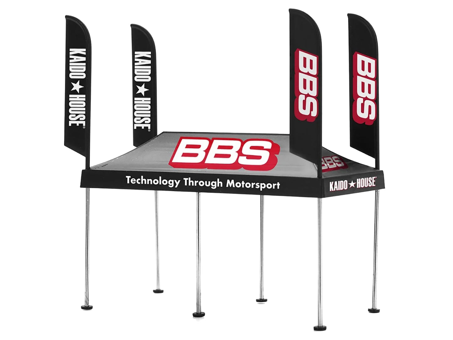 Kaido House "BBS" Tent V1 Black with Extra Wheels for 1/64 Scale Models by Mini GT
