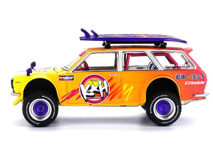 Datsun Kaido 510 Wagon 4x4 RHD (Right Hand Drive) "Kaido Islands V1" Yellow to Red Gradient with Surfboards (Designed by Jun Imai) "Kaido House" Special 1/64 Diecast Model Car by Mini GT