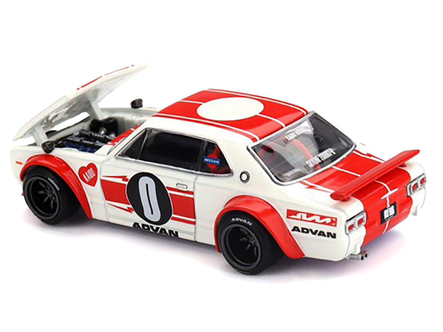 Nissan Skyline 2000GT-R (KPGC10) "Kaido Works V2" RHD (Right Hand Drive) White with Red Stripes (Designed by Jun Imai) "Kaido House" Special 1/64 Diecast Model Car by Mini GT-DiecastModeler.com