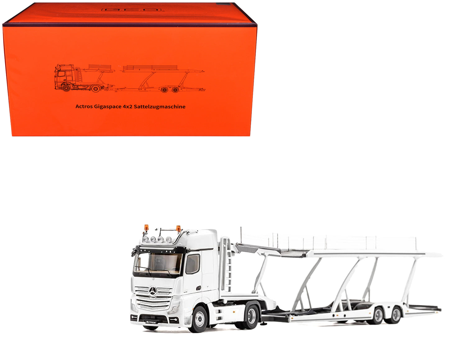 Mercedes-Benz Actros Auto Transporter White 1/64 Diecast Model by GCD-DiecastModeler.com