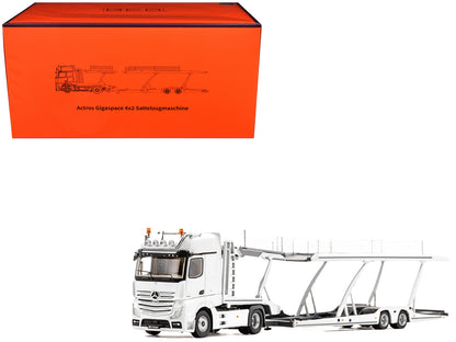 Mercedes-Benz Actros Auto Transporter White 1/64 Diecast Model by GCD-DiecastModeler.com
