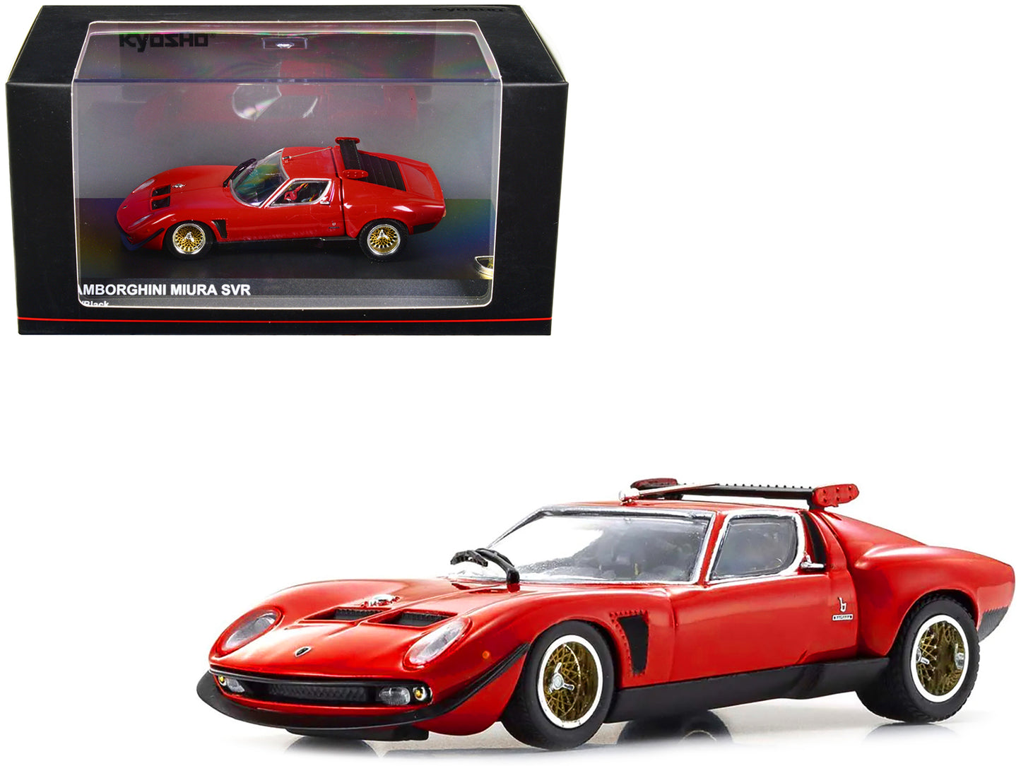 Lamborghini Miura SVR Red with Black Accents and Gold Wheels 1/43 Diecast Model Car by Kyosho-DiecastModeler.com