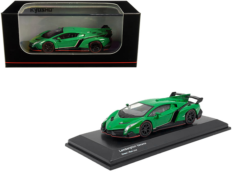 Lamborghini Veneno Green with Red Line 1/64 Diecast Model Car by Kyosho-DiecastModeler.com