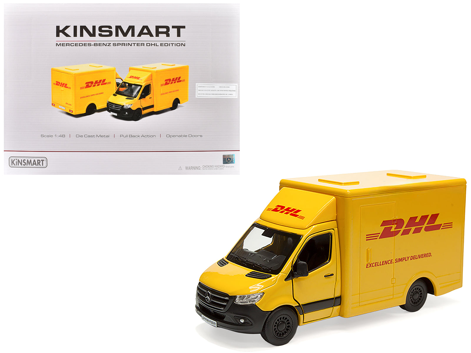 Mercedes-Benz Sprinter Van "DHL" Yellow 1/48 Diecast Model Car by Kinsmart-DiecastModeler.com