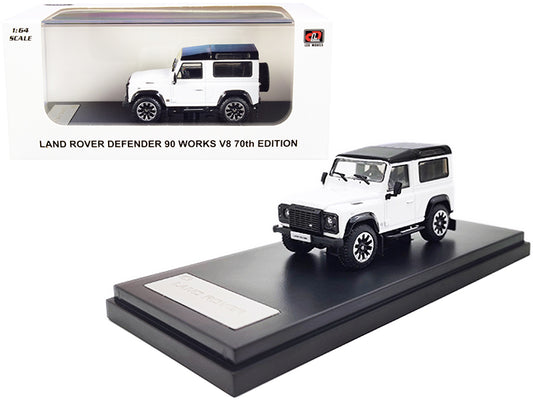 Land Rover Defender 90 Works V8 White with Black Top "70th Edition" 1/64 Diecast Model Car by LCD Models-DiecastModeler.com