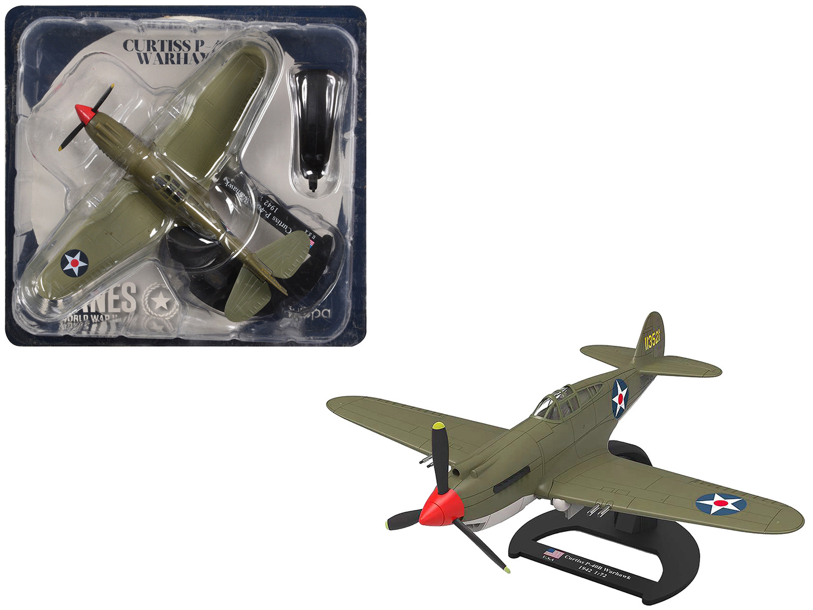 Curtiss P-40B Warhawk Aircraft "Hawaii" (1945) United States Army Air Forces "Planes of World War II" Series 1/72 Diecast Model Airplane by Luppa-DiecastModeler.com