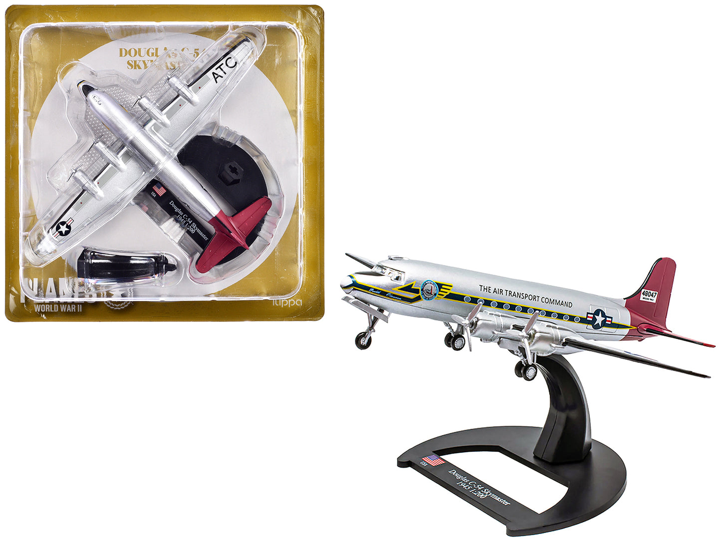 Douglas C-54 Skymaster Transport Aircraft "Berlin Airlift Candy Bomber Air Transport Command" United States Air Force (1945) "Planes of World War II" Series 1/200 Diecast Model Airplane by Luppa-DiecastModeler.com