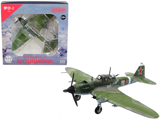 Ilyushin IL-2M3 Sturmovik Aircraft #100 Green Camouflage "Piloted by Vasily Emelyanenko" Soviet Air Force 1/72 Diecast Model Airplane by Legion-DiecastModeler.com