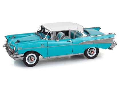 Model Kit 1957 Chevrolet Bel Air Turquoise with White Top (Challenging Difficulty) Steel Model by Metal Earth