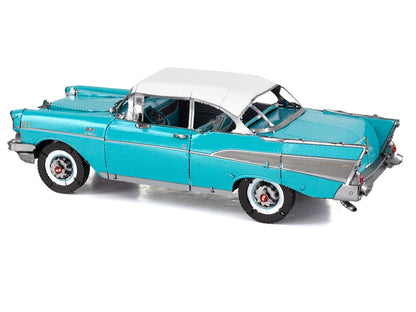 Model Kit 1957 Chevrolet Bel Air Turquoise with White Top (Challenging Difficulty) Steel Model by Metal Earth