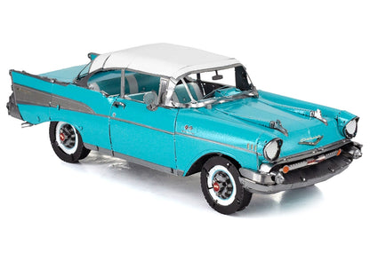 Model Kit 1957 Chevrolet Bel Air Turquoise with White Top (Challenging Difficulty) Steel Model by Metal Earth