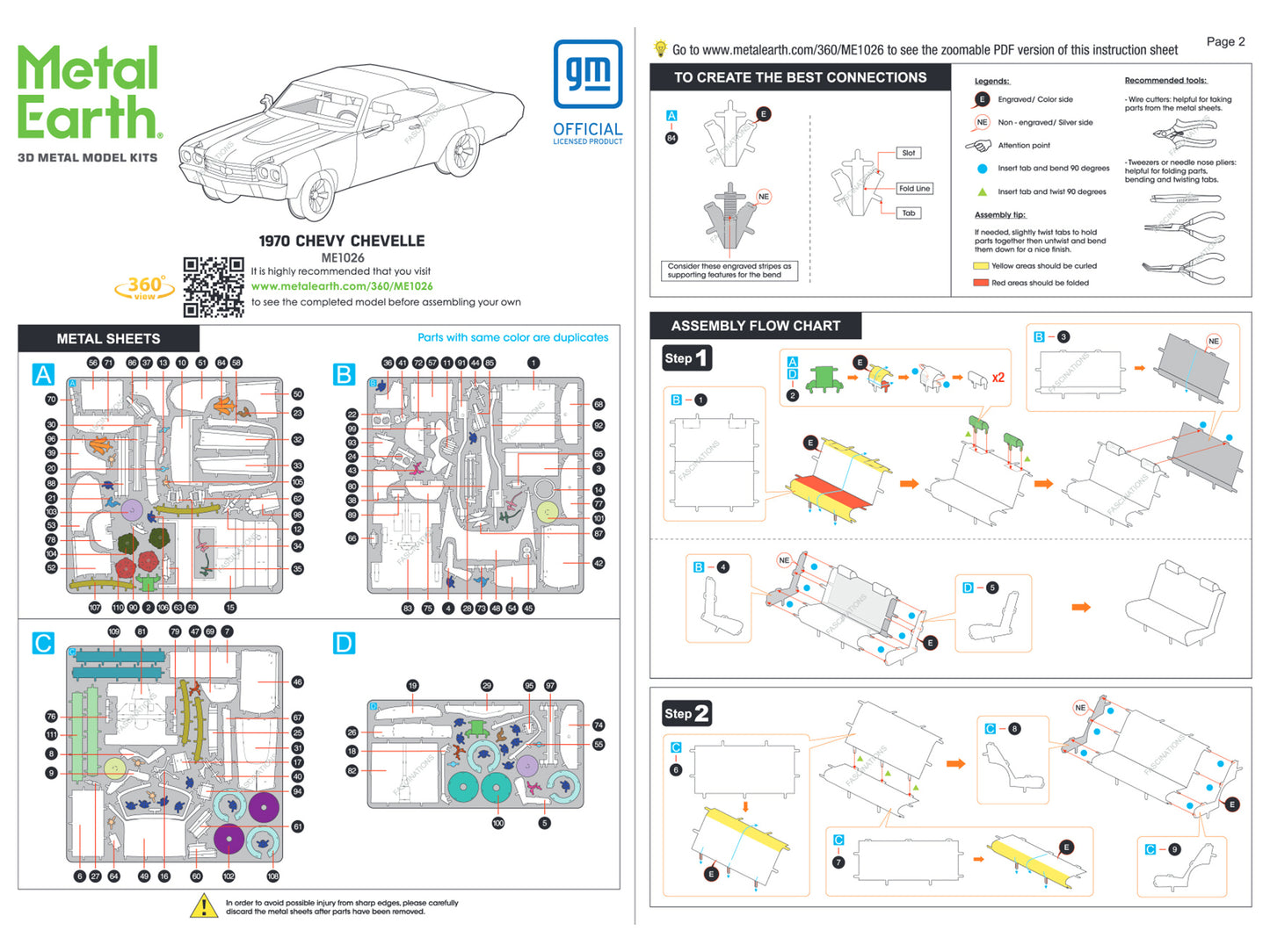 Model Kit 1970 Chevrolet Chevelle SS Green with White Stripes (Challenging Difficulty) Steel Model by Metal Earth