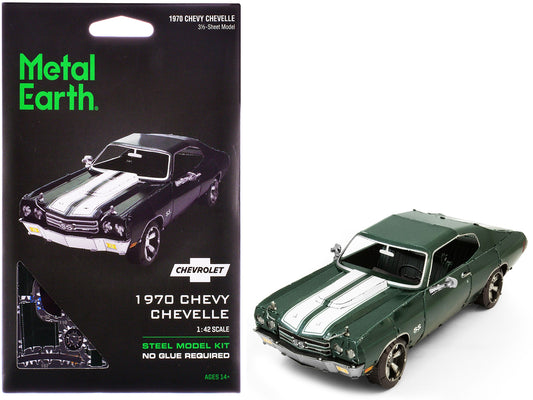 Model Kit 1970 Chevrolet Chevelle SS Green with White Stripes (Challenging Difficulty) Steel Model by Metal Earth