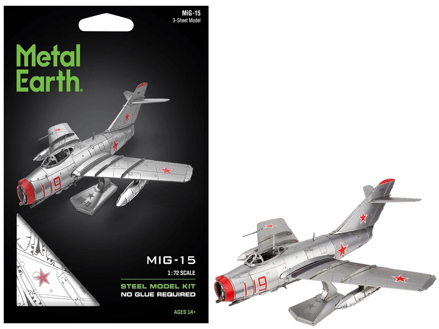 Model Kit Mikoyan-Gurevich MiG-15 Fighter Aircraft "Korean War" Soviet Air Force (Moderate Difficulty) Steel Model by Metal Earth-DiecastModeler.com