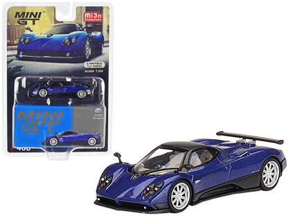 Pagani Zonda F Blu Argentina Blue Metallic with Black Top Limited Edition to 3000 pieces Worldwide 1/64 Diecast Model Car by Mini GT-DiecastModeler.com