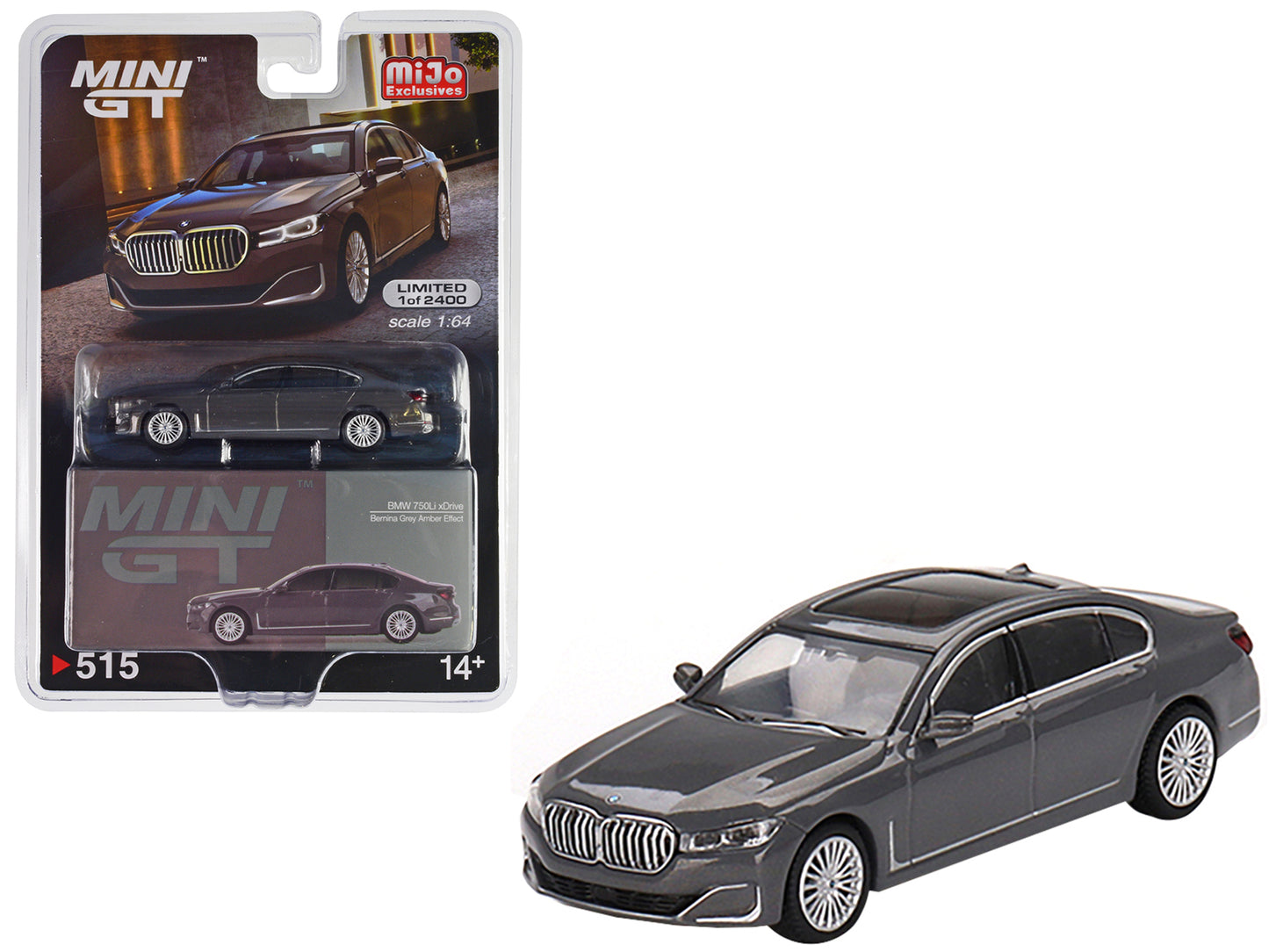 BMW 750Li xDrive Bernina Gray Amber Effect with Sunroof Limited Edition to 2400 pieces Worldwide 1/64 Diecast Model Car by Mini GT-DiecastModeler.com