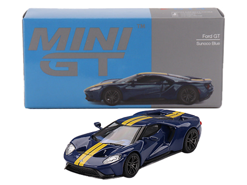 Ford GT Sunoco Blue with Yellow Stripes Limited Edition to 3600 pieces Worldwide 1/64 Diecast Model Car by Mini GT-DiecastModeler.com