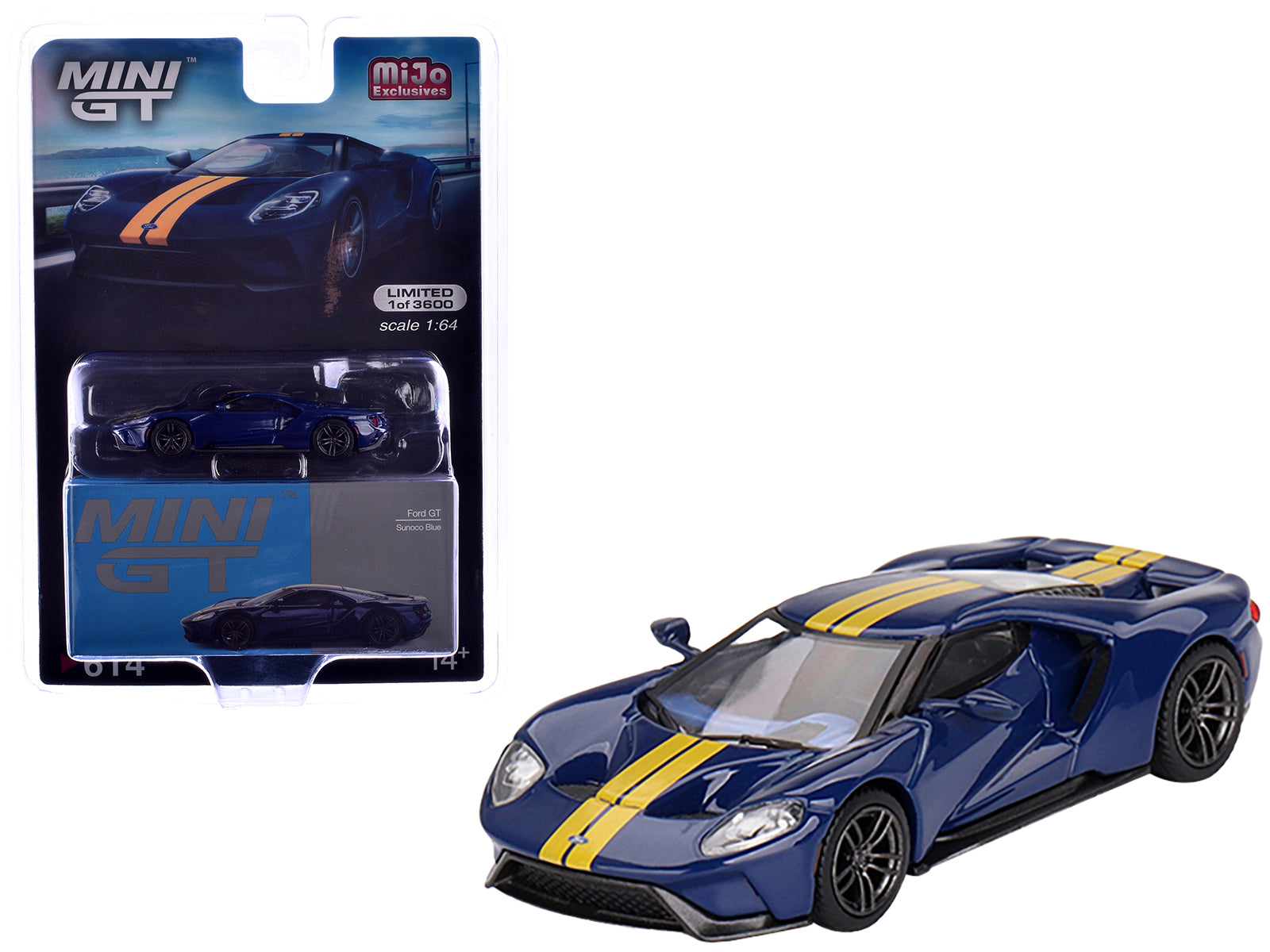 Ford GT Sunoco Blue with Yellow Stripes Limited Edition to 3600 pieces Worldwide 1/64 Diecast Model Car by Mini GT-DiecastModeler.com