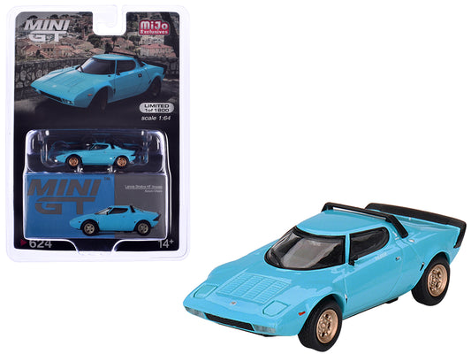 Lancia Stratos HF Stradale Azzuro Chiaro Blue Limited Edition to 1800 pieces Worldwide 1/64 Diecast Model Car by Mini GT-DiecastModeler.com