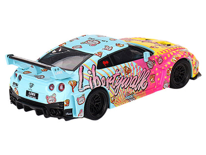 Nissan 35GT-RR Ver.1 "LB-Silhouette Works GT" Light Blue and Yellow with Graphics "LBWK KUMA" Limited Edition 1/64 Diecast Model Car by Mini GT-DiecastModeler.com