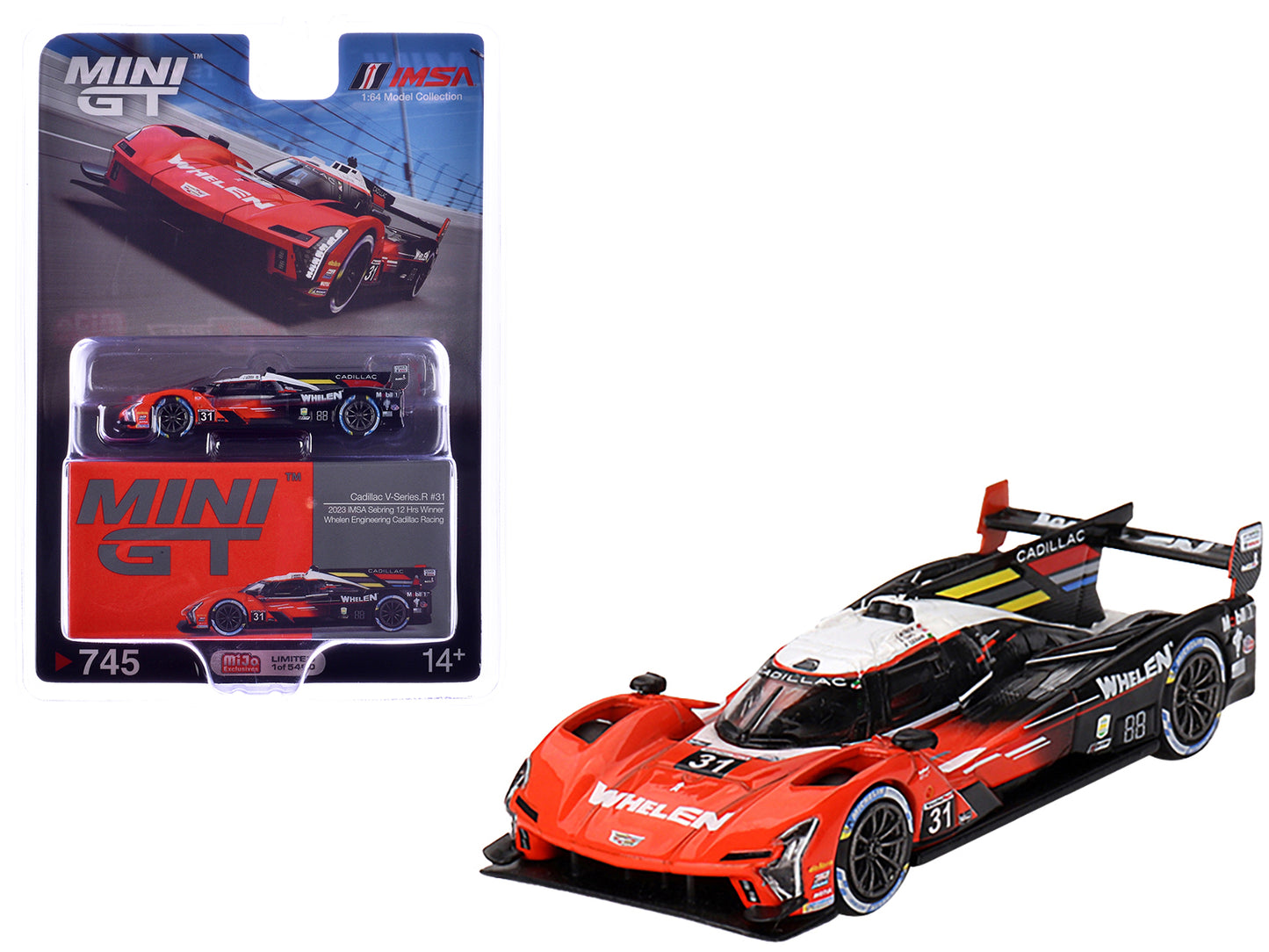 Cadillac V-Series.R #31 Jack Aitken - Pipo Derani - Alexander Sims "Whelen Engineering Racing" Winner IMSA "12 Hours of Sebring" (2023) Limited Edition to 5400 pieces Worldwide 1/64 Diecast Model Car by Mini GT-DiecastModeler.com