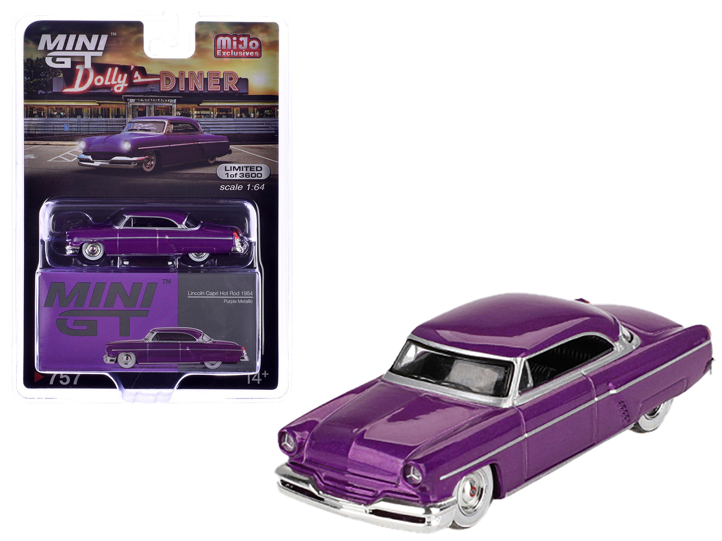 1954 Lincoln Capri Hot Rod Purple Metallic Limited Edition to 3600 pieces Worldwide 1/64 Diecast Model Car by Mini GT