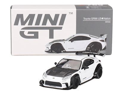 Toyota GR86 "LB-Nation - Liberty Walk" White with Carbon Hood Limited Edition 1/64 Diecast Model Car by Mini GT