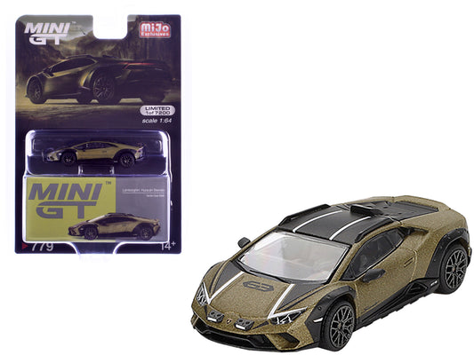 Lamborghini Huracan Sterrato Verde Gea Matt Green Metallic with Black Tio and White Stripes Limited Edition to 7200 pieces Worldwide 1/64 Diecast Model Car by Mini GT-DiecastModeler.com