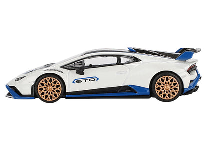 Lamborghini Huracan STO Bianco Asopo White with Black Top and Blue Accents Limited Edition 1/64 Diecast Model Car by Mini GT