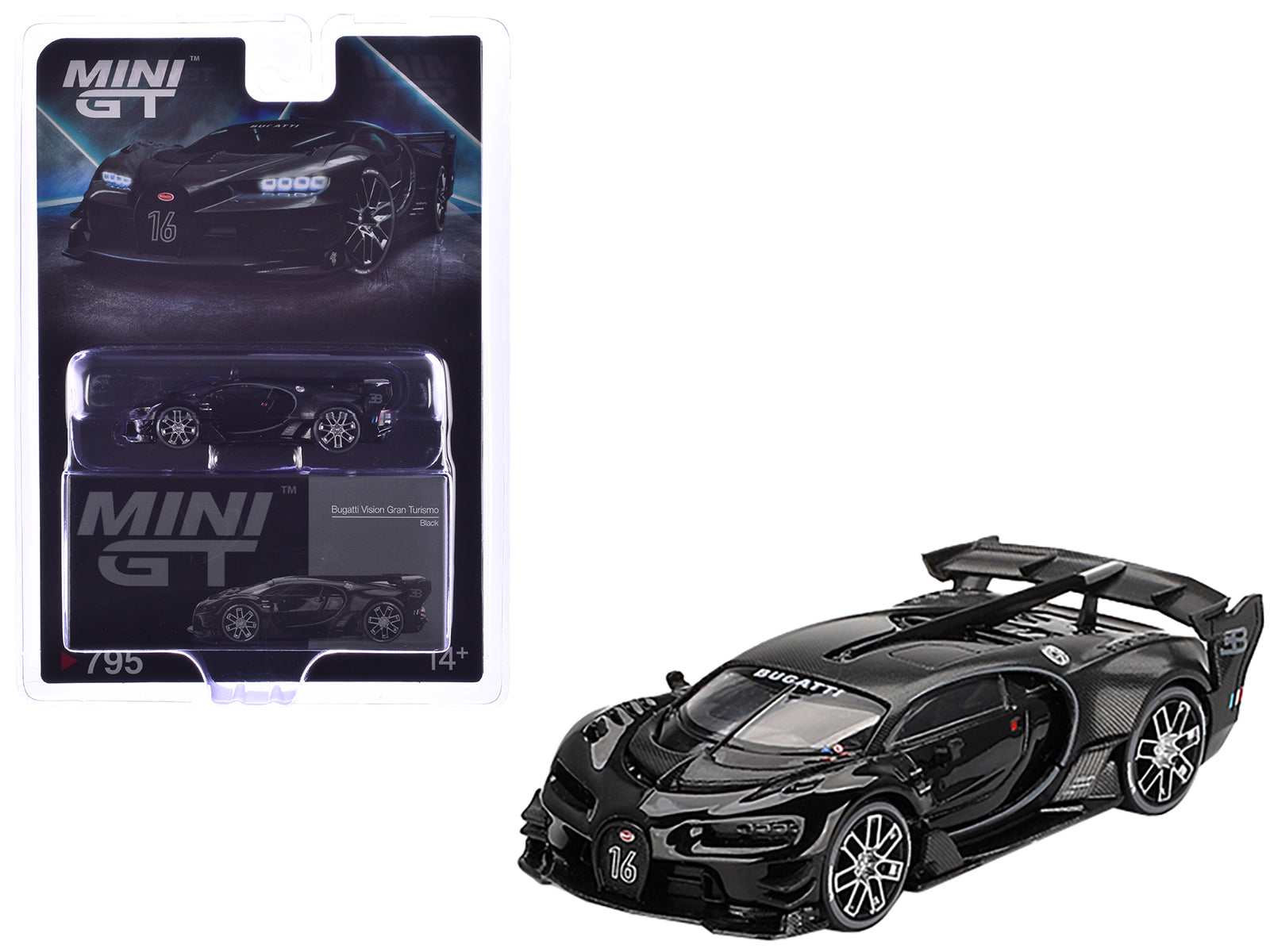Bugatti Vision Gran Turismo Black and Carbon Limited Edition 1/64 Diecast Model Car by Mini GT-DiecastModeler.com