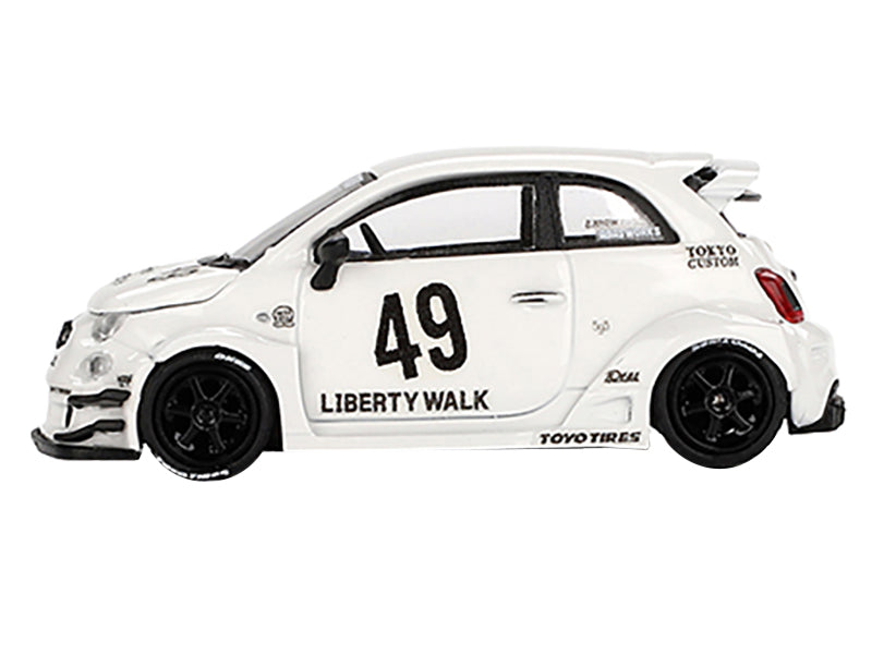 ABARTH 595 #49 "LB-Works x Abas Works" Gara White Limited Edition 1/64 Diecast Model Car by Mini GT