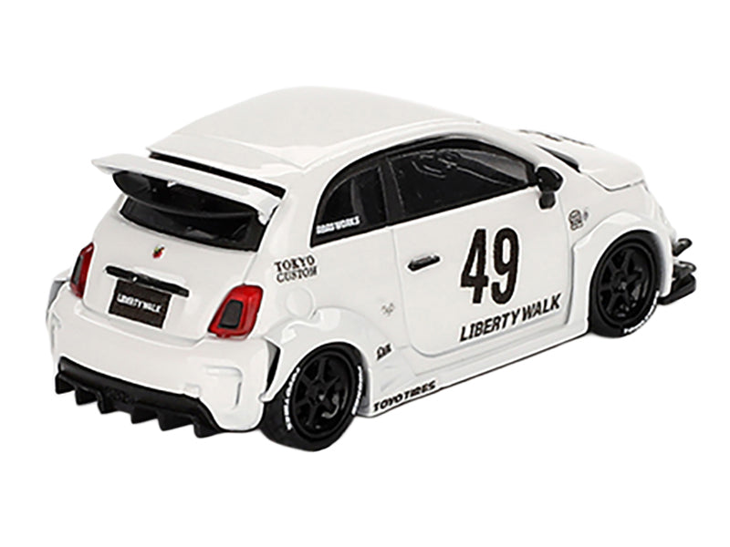 ABARTH 595 #49 "LB-Works x Abas Works" Gara White Limited Edition 1/64 Diecast Model Car by Mini GT