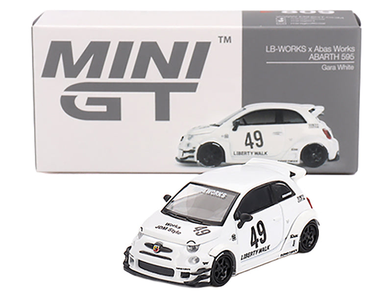 ABARTH 595 #49 "LB-Works x Abas Works" Gara White Limited Edition 1/64 Diecast Model Car by Mini GT