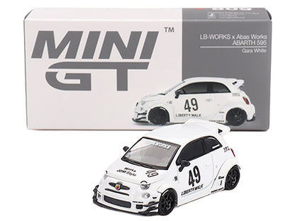 ABARTH 595 #49 "LB-Works x Abas Works" Gara White Limited Edition 1/64 Diecast Model Car by Mini GT