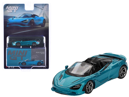 McLaren 750S Spider Belize Blue Metallic Limited Edition 1/64 Diecast Model Car by Mini GT-DiecastModeler.com